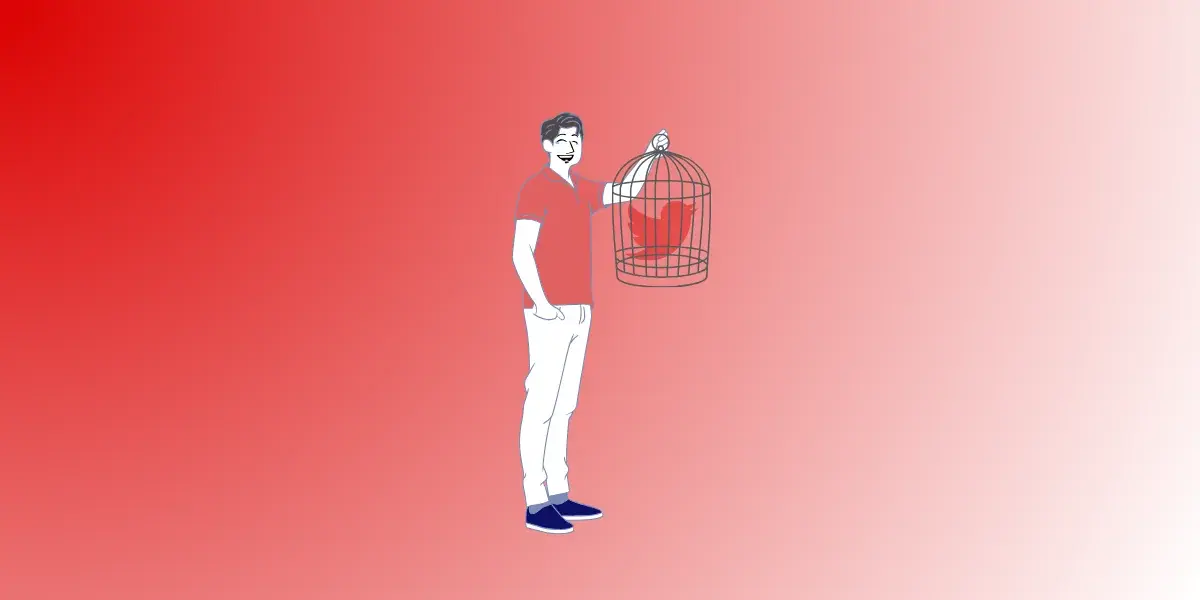 admissions officer holding a cage with the old logo from twitter. 